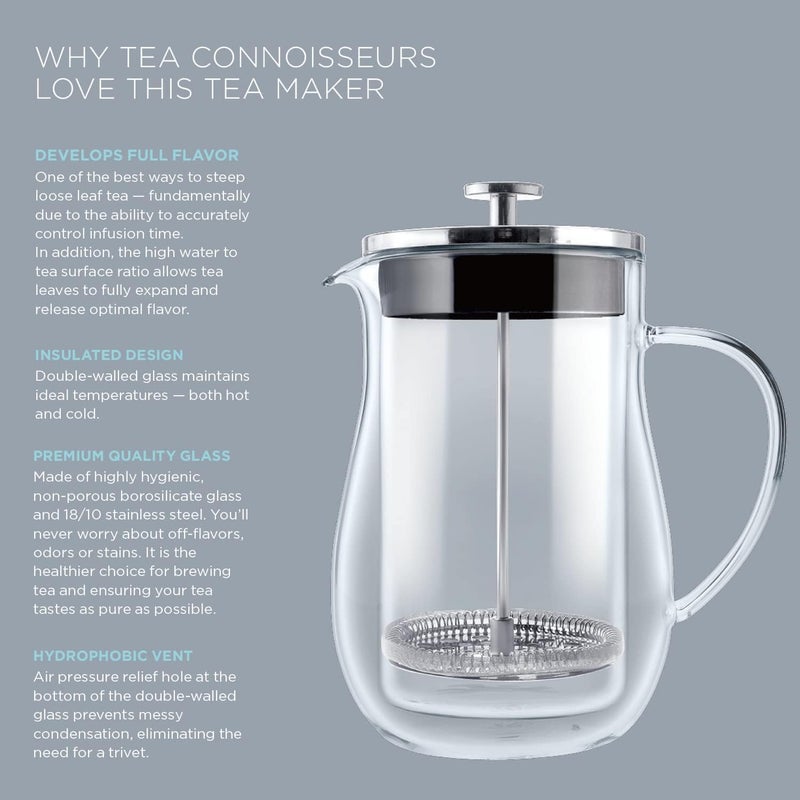 Teabloom Stay-Hot Glass French Press – Insulated 27-Ounce (800 mL) Loose Tea Steeper and Coffee Maker – Connoisseur's Choice - Image 5